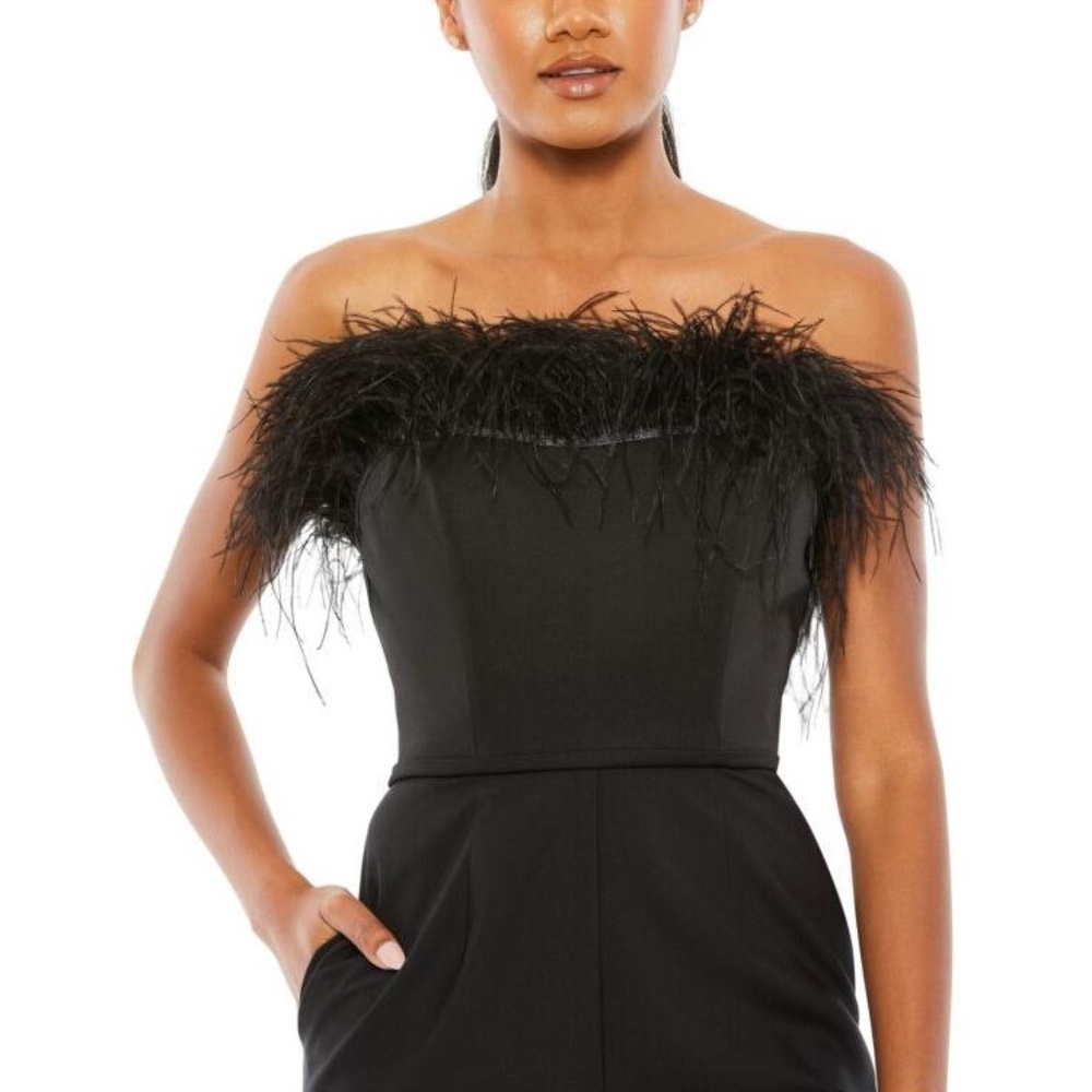 NWT Mac Duggal Feather Neck Strapless Jumpsuit - size 2 - Picture 3 of 7
